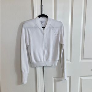 Athleta White Zip-Up Bomber Style Sweater Jacket